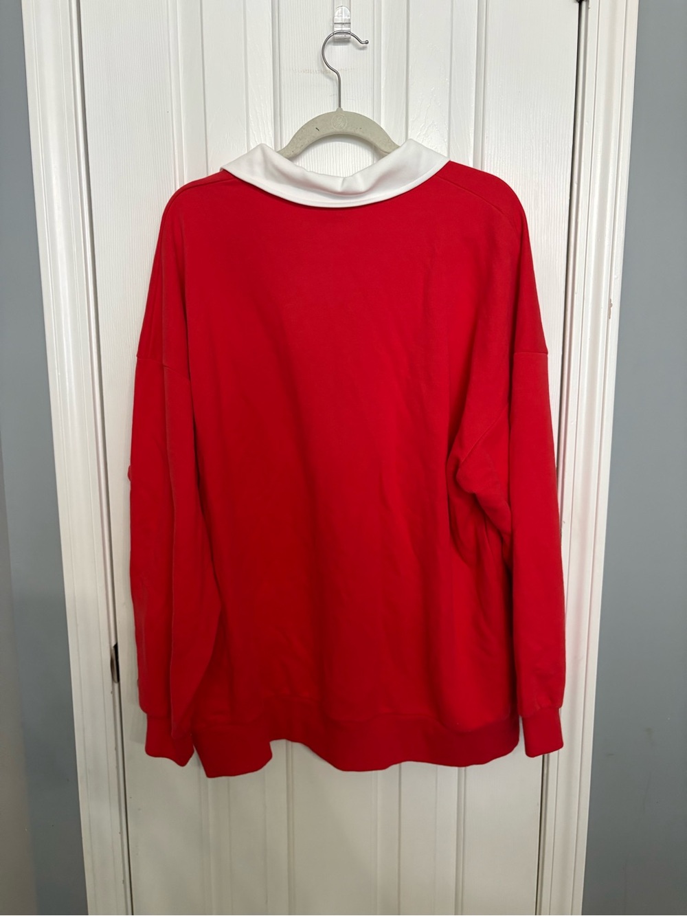 NWT JoyLab Women's Americana French Terry Polo Sweatshirt Red USA Flag S, M - Picture 6 of 10